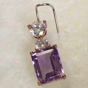 Italian Sterling Silver Gold Plated Women's Purple Amethyst & CZ  Pendant